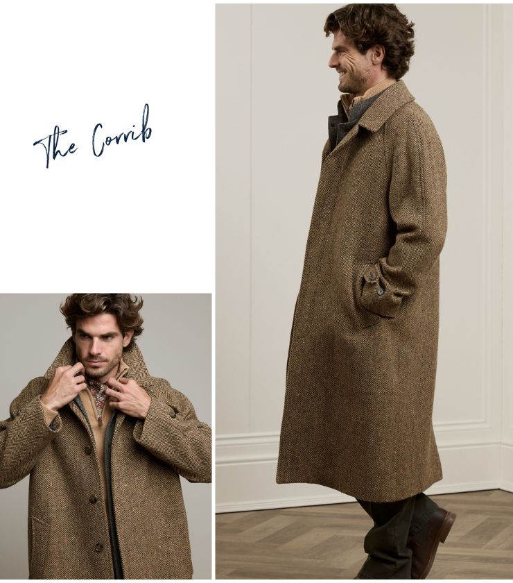 Corrib Donegal Tweed Overcoat in Brown Herringbone